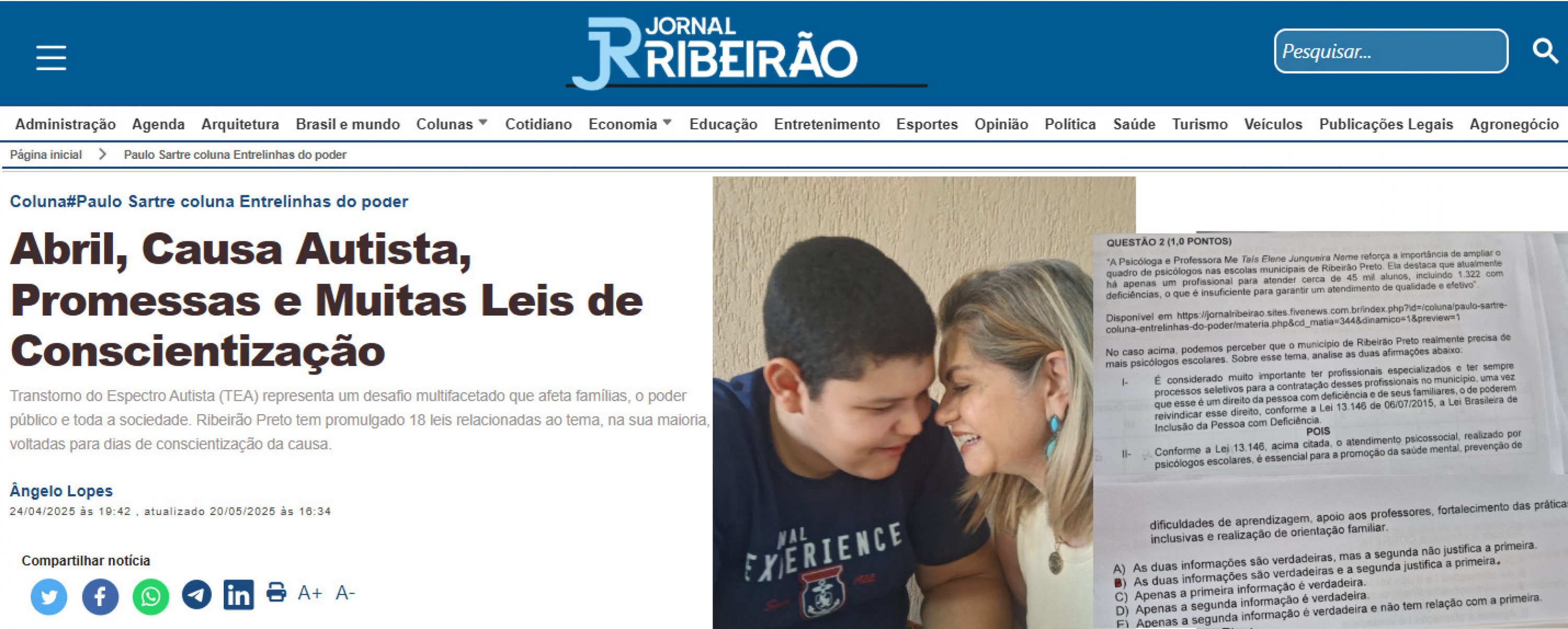 Questão 2 Prova Universitária, tratou dos dados da Educação Municipal de Ribeirão Preto SP 