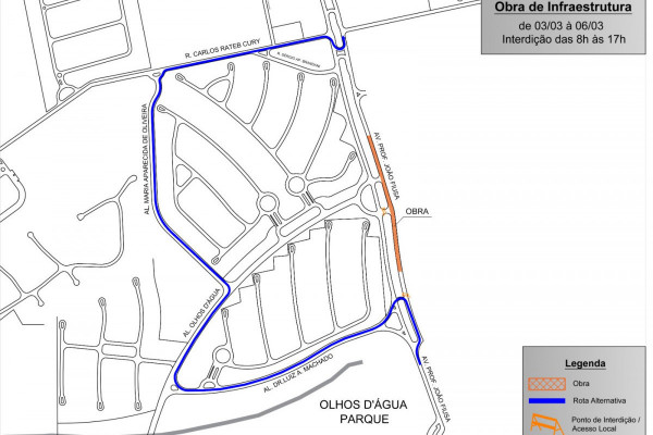 Mapa produzido pela RP Mobi mostra o local da interdição