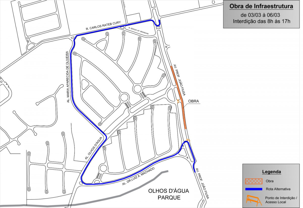 Mapa produzido pela RP Mobi mostra o local da interdição