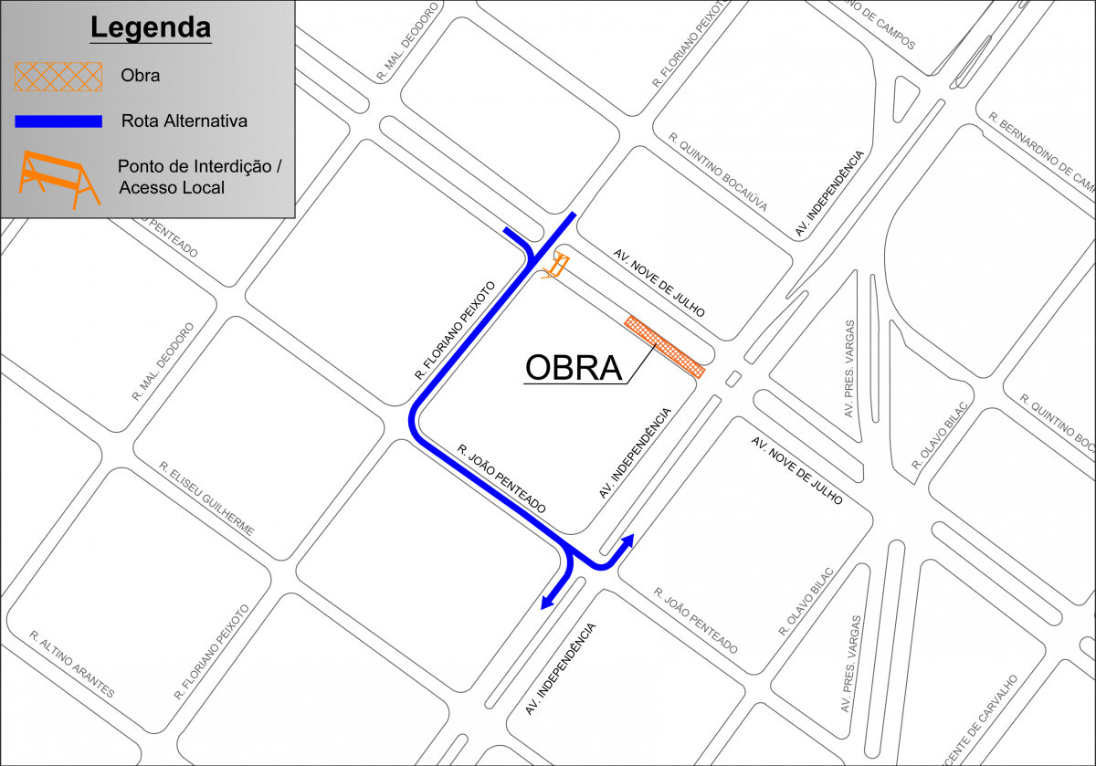 Mapa divulgado pela RP Mobi mostra rota alternativa