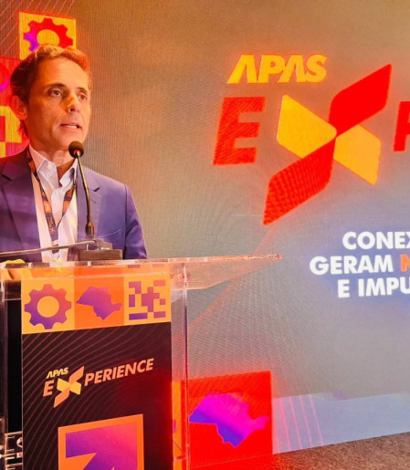 Erlon Ortega, presidente da APAS, durante a abertura da feira: otimismo, mesmo com falta de mão de obra