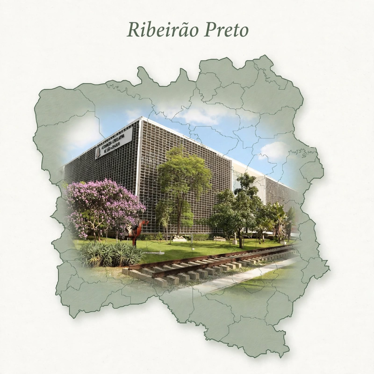 Composição da sede Alesp dentro do mapa do municipio de Ribeirão Preto