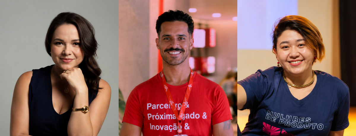Da esquerda para a direita, Daiany Corrêa, Danylo Nepomuceno e Bia Saito, participantes da 3ª edição do Product Camp Pocket