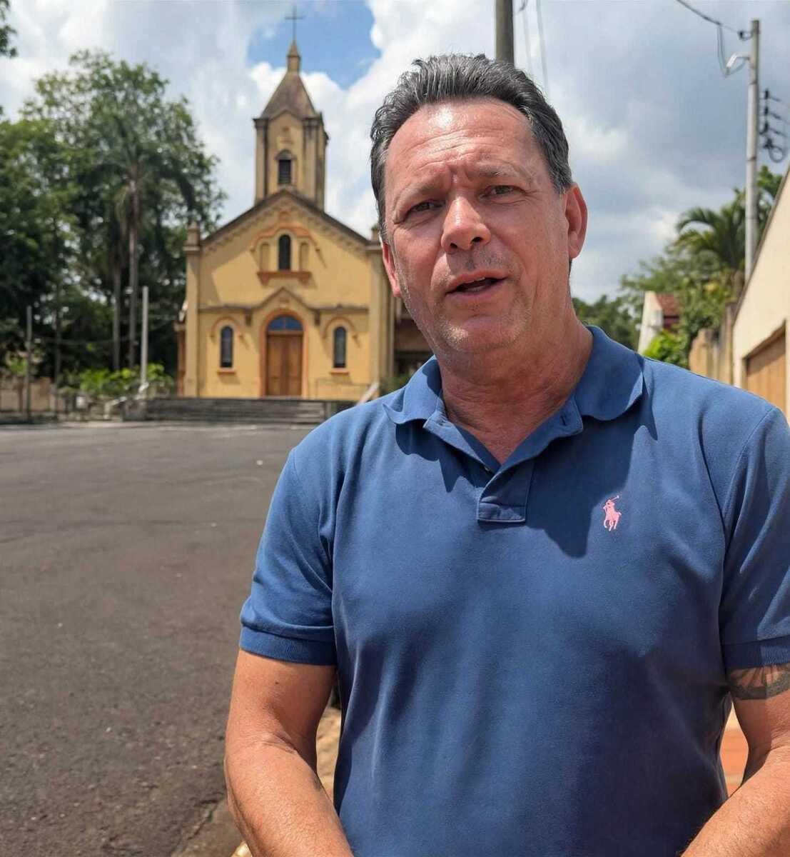 Franco Ferro e a Matriz de Bonfim Paulista - imagem retocada por IA