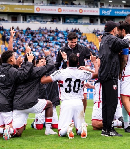 Elenco comemorou a permanência na série B em campo, após conquistar mais uma vitória