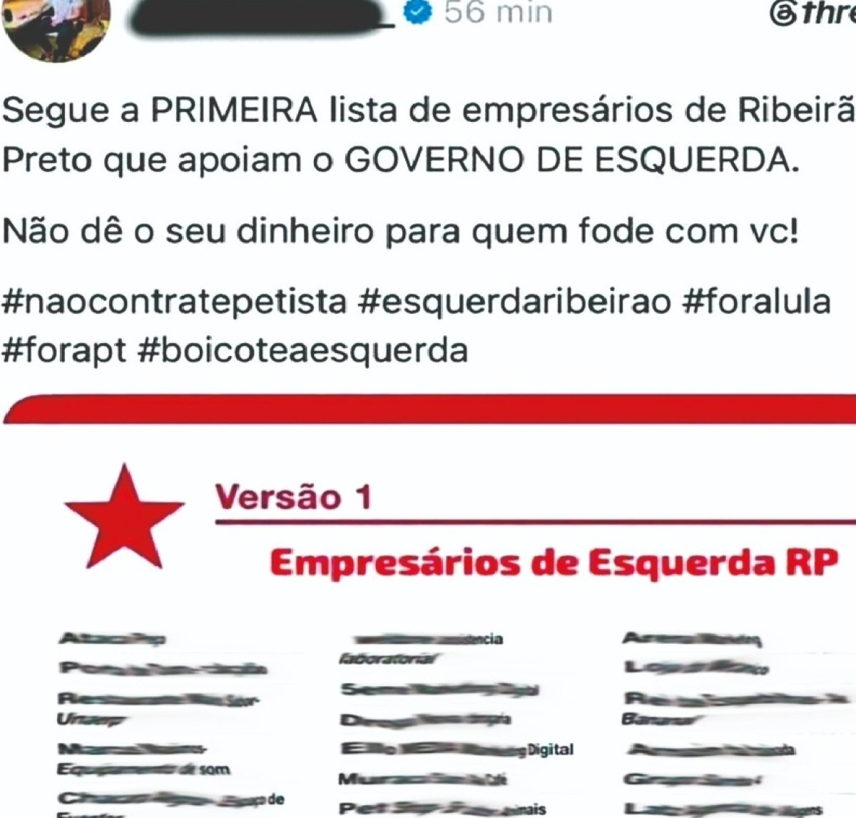 Imagem de lista divulgada pelas redes sociais